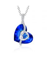 Rhodium Plated Crystal Double Heart Necklace
