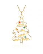 Engraved Rhodium Plated Christmas Tree Necklace 