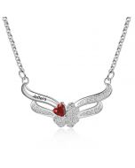 925 Sterling Silver Clover Heart CZ Wing Necklace
