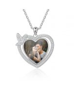 Personalized Rhodium Plated Butterfly Heart Shape Necklace 