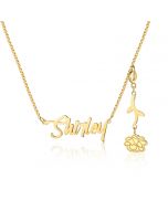 Personalized Rhodium Plated Birthflower Name Pendant Necklace