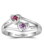 925 Silver Double Hearts CZ Ring with Engraving Names